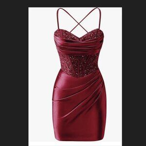 Short Satin Spaghetti Straps Sequin corset dress NWOT  size 6